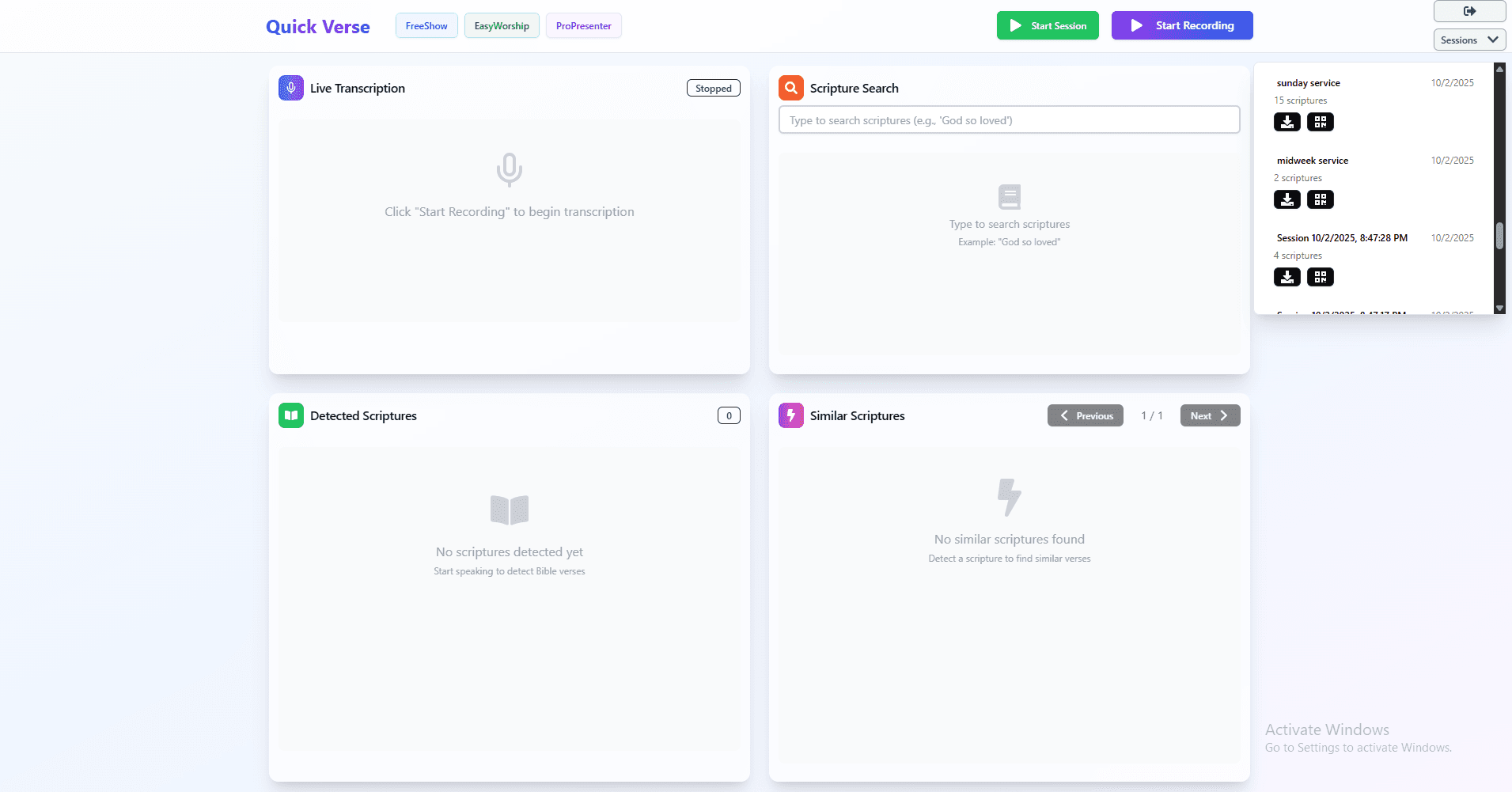 Service Scriptures & Notes